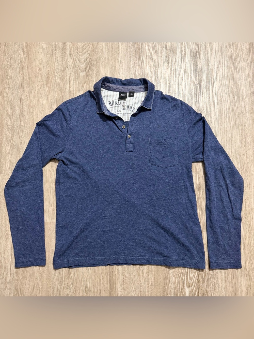 Hugo Boss BOSS Men’s M Slim Fit Long Sleeve Polo Blue Cotton Road to Glory